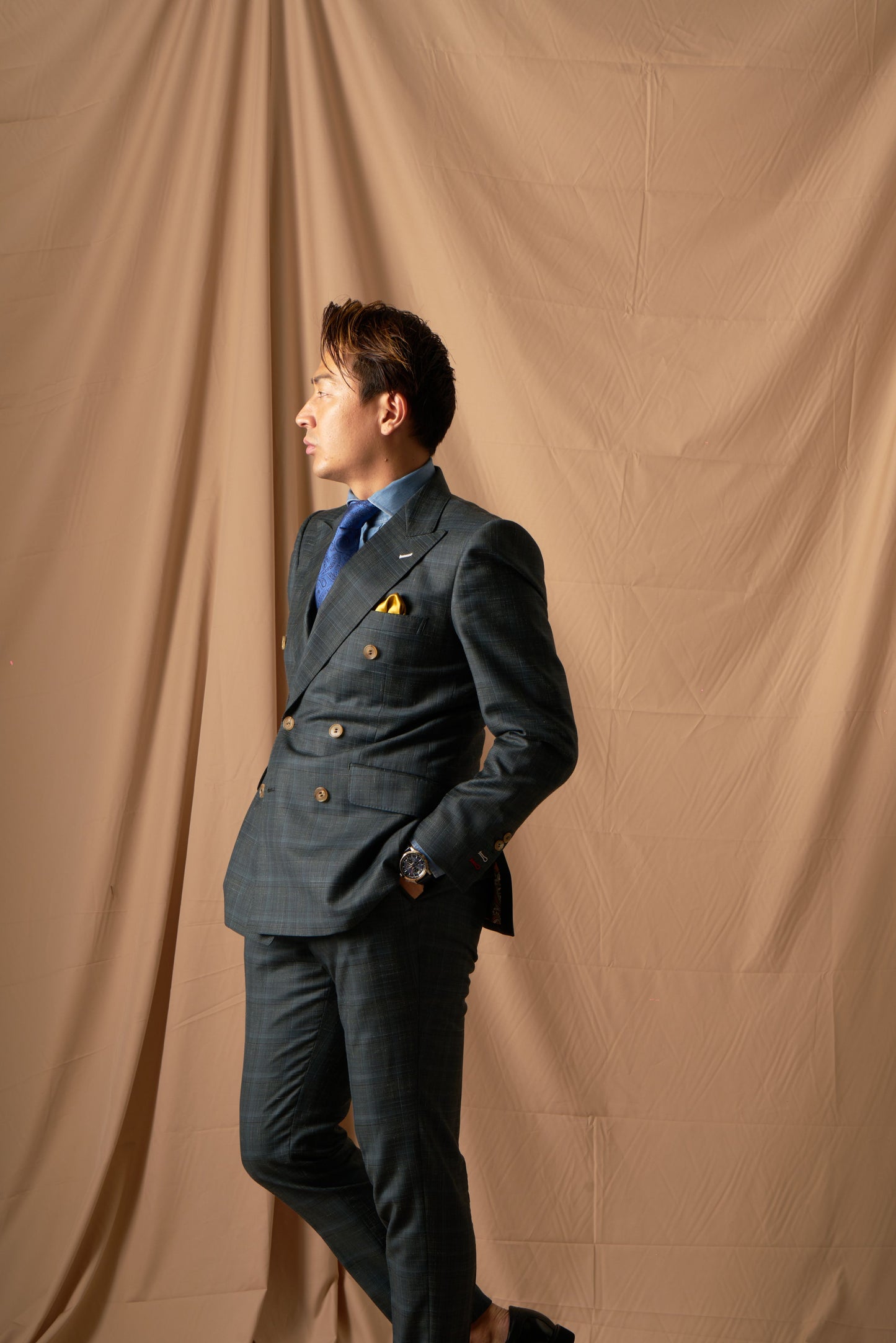 【CORDY特典あり】チェック柄ダブルスーツ/グリーン【結婚式 タキシード オーダーメイド】