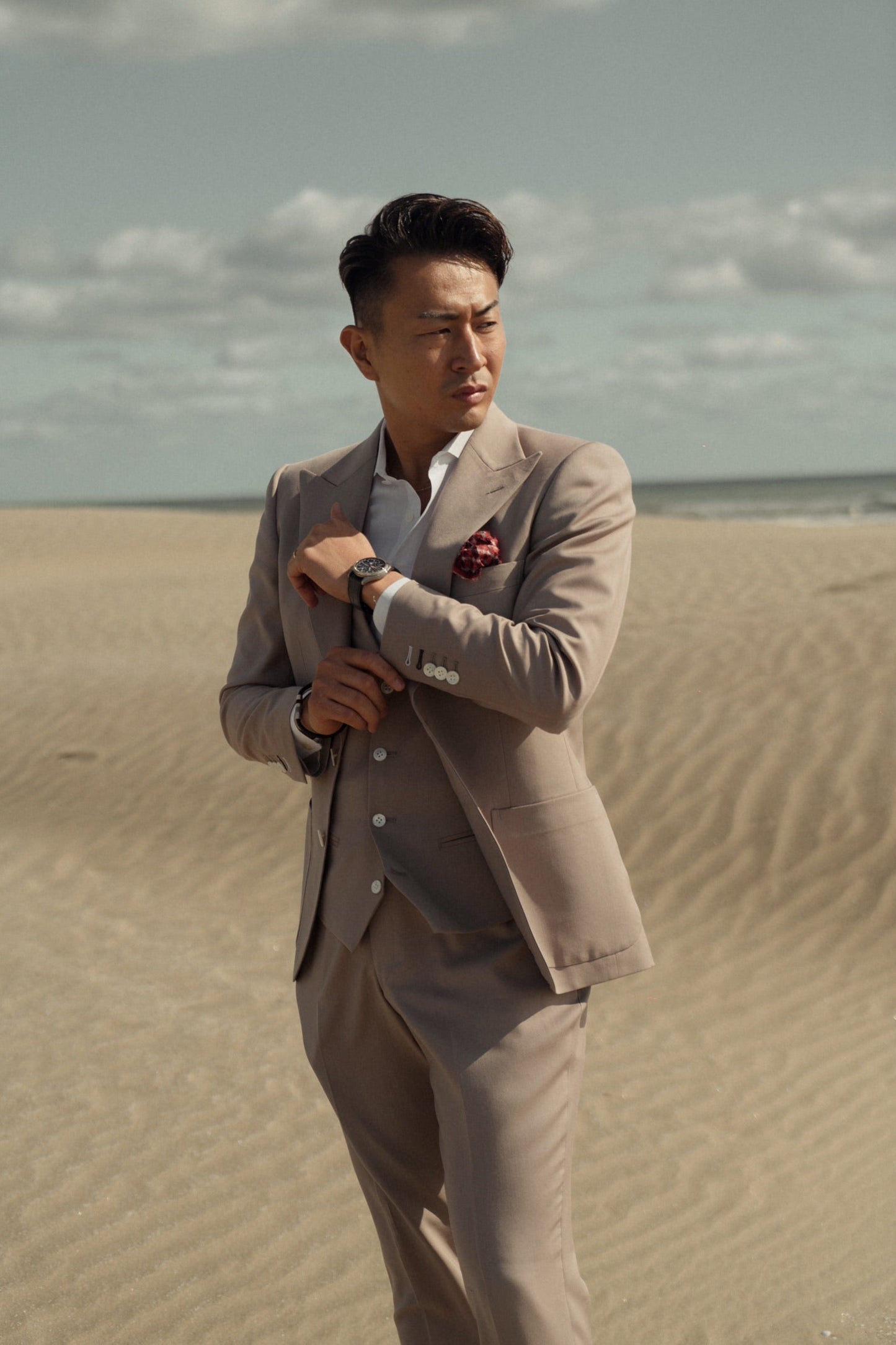 ベスト付コットンスーツ/ピンクベージュ【結婚式 タキシード オーダーメイド】