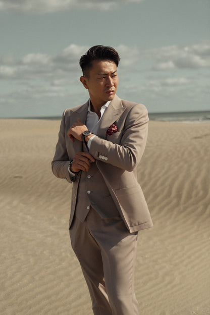 ベスト付コットンスーツ/ピンクベージュ【結婚式 タキシード オーダーメイド】