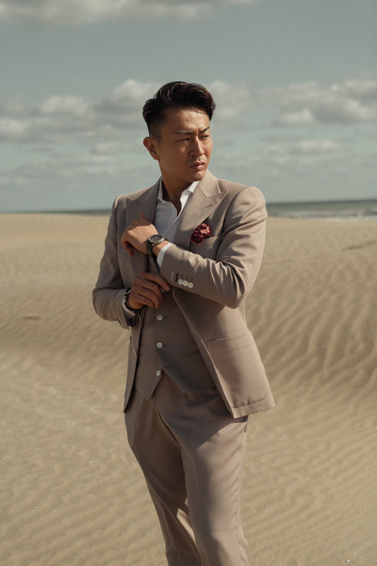 ベスト付コットンスーツ/ピンクベージュ【結婚式 タキシード オーダーメイド】