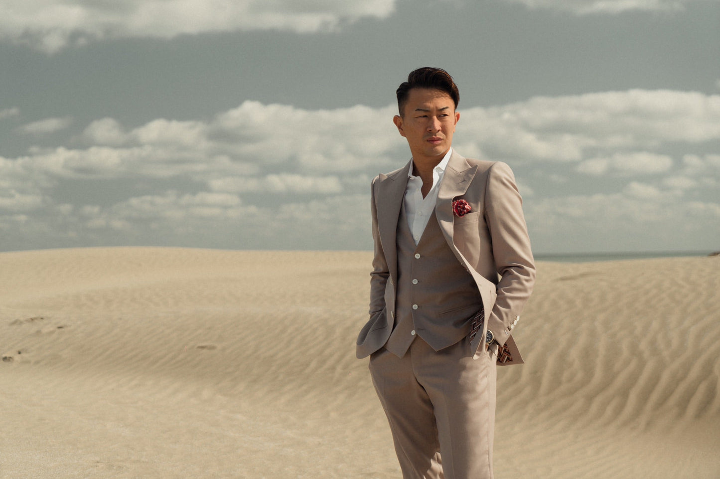 ベスト付コットンスーツ/ピンクベージュ【結婚式 タキシード オーダーメイド】