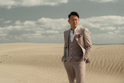 ベスト付コットンスーツ/ピンクベージュ【結婚式 タキシード オーダーメイド】