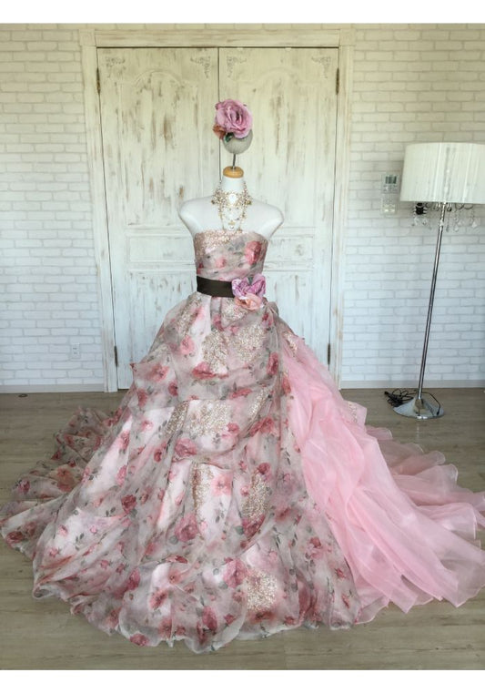 【SALE】ピンク 花柄プリント カラードレス【販売衣装】