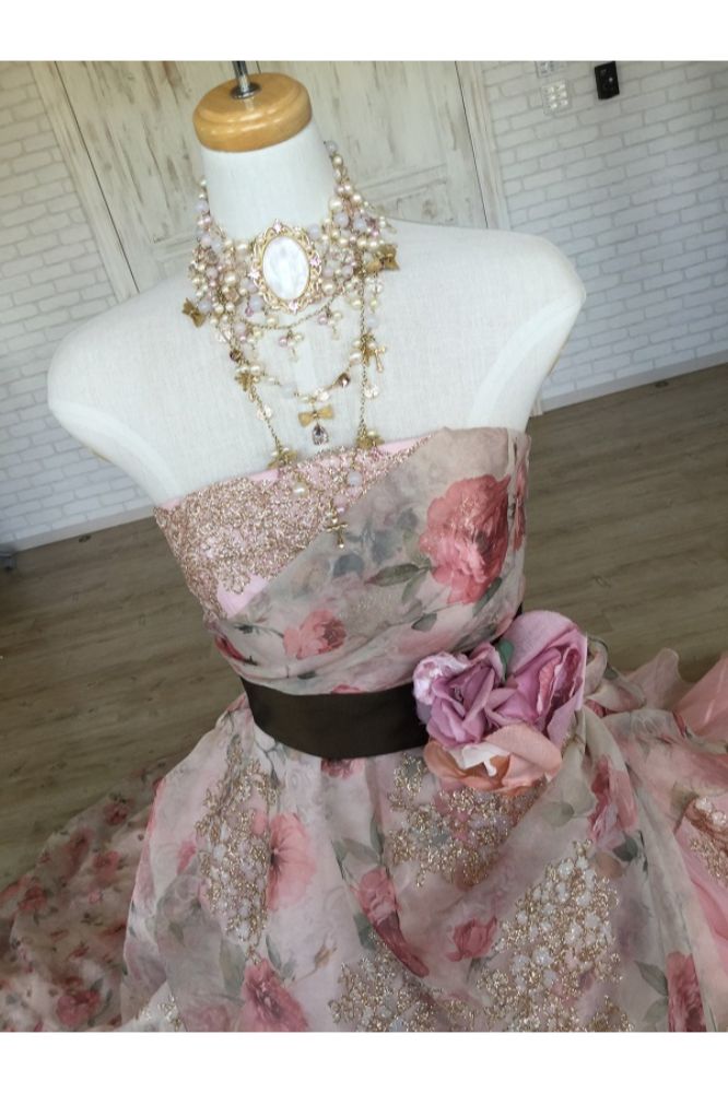 【SALE】ピンク 花柄プリント カラードレス【販売衣装】