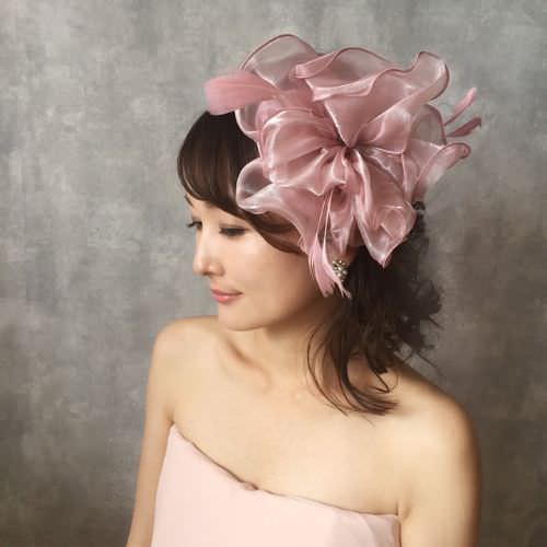 【ヘッドドレス】pink flower ヘッドアクセサリー/トーク帽/ブライダルアクセサリー 【結婚式　ヘアアクセサリー】