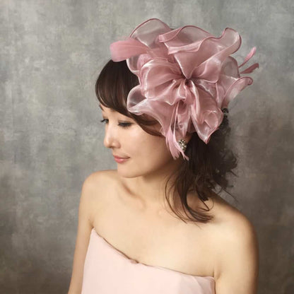【ヘッドドレス】pink flower ヘッドアクセサリー/トーク帽/ブライダルアクセサリー 【結婚式 ヘアアクセサリー】