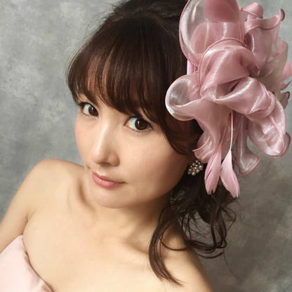 【ヘッドドレス】pink flower ヘッドアクセサリー/トーク帽/ブライダルアクセサリー 【結婚式 ヘアアクセサリー】