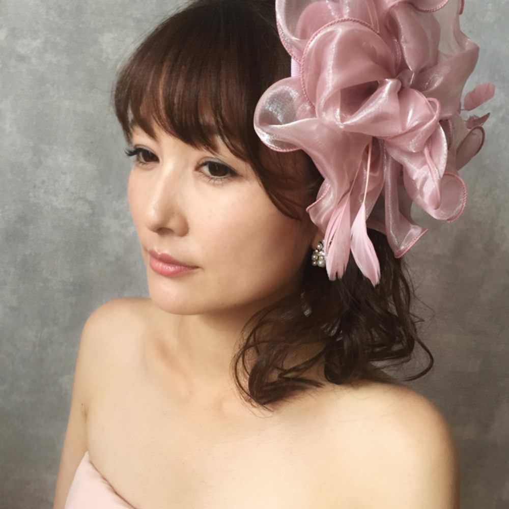 【ヘッドドレス】pink flower ヘッドアクセサリー/トーク帽/ブライダルアクセサリー 【結婚式　ヘアアクセサリー】