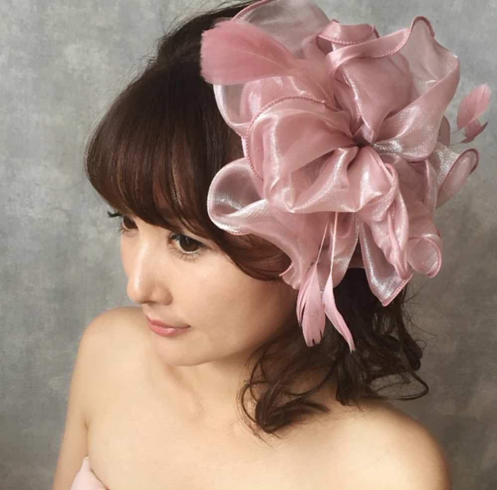 【ヘッドドレス】pink flower ヘッドアクセサリー/トーク帽/ブライダルアクセサリー 【結婚式 ヘアアクセサリー】