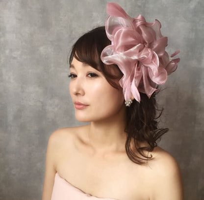 【ヘッドドレス】pink flower ヘッドアクセサリー/トーク帽/ブライダルアクセサリー 【結婚式　ヘアアクセサリー】