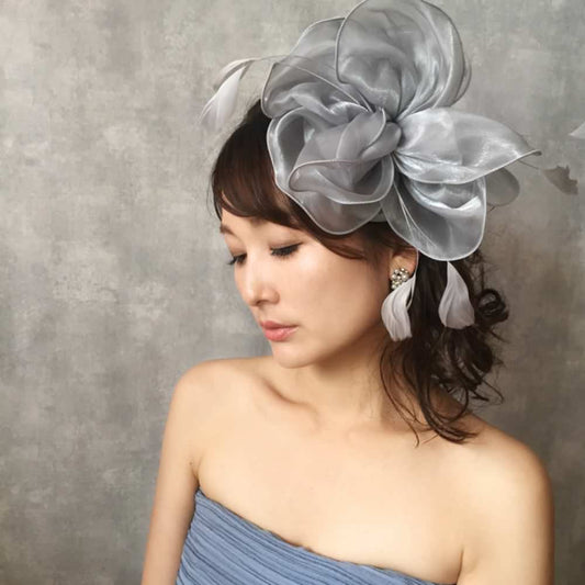 【ヘッドドレス】gray flower ヘッドアクセサリー/トーク帽/ブライダルアクセサリー 【結婚式 ヘアアクセサリー】