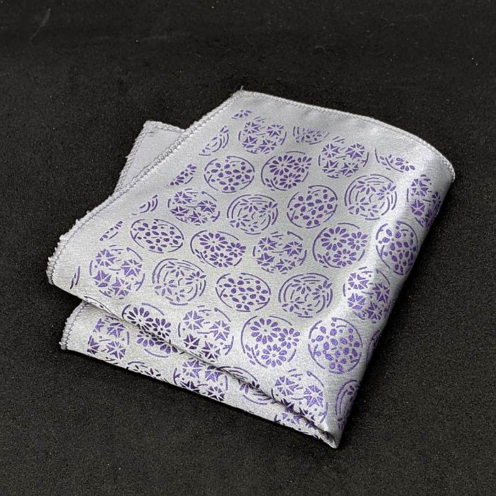 【着物職人手作り 金彩シルクポケットチーフ】シルバー パープル Nsplus 19925 【結婚式 ハンカチ チーフ 小物】