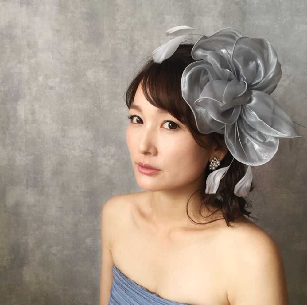 【ヘッドドレス】gray flower ヘッドアクセサリー/トーク帽/ブライダルアクセサリー 【結婚式　ヘアアクセサリー】