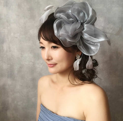 【ヘッドドレス】gray flower ヘッドアクセサリー/トーク帽/ブライダルアクセサリー 【結婚式　ヘアアクセサリー】