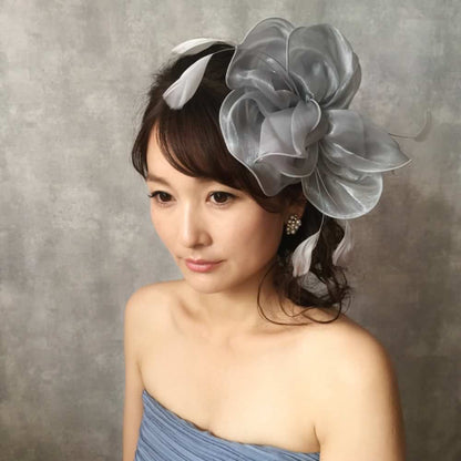 【ヘッドドレス】gray flower ヘッドアクセサリー/トーク帽/ブライダルアクセサリー 【結婚式　ヘアアクセサリー】