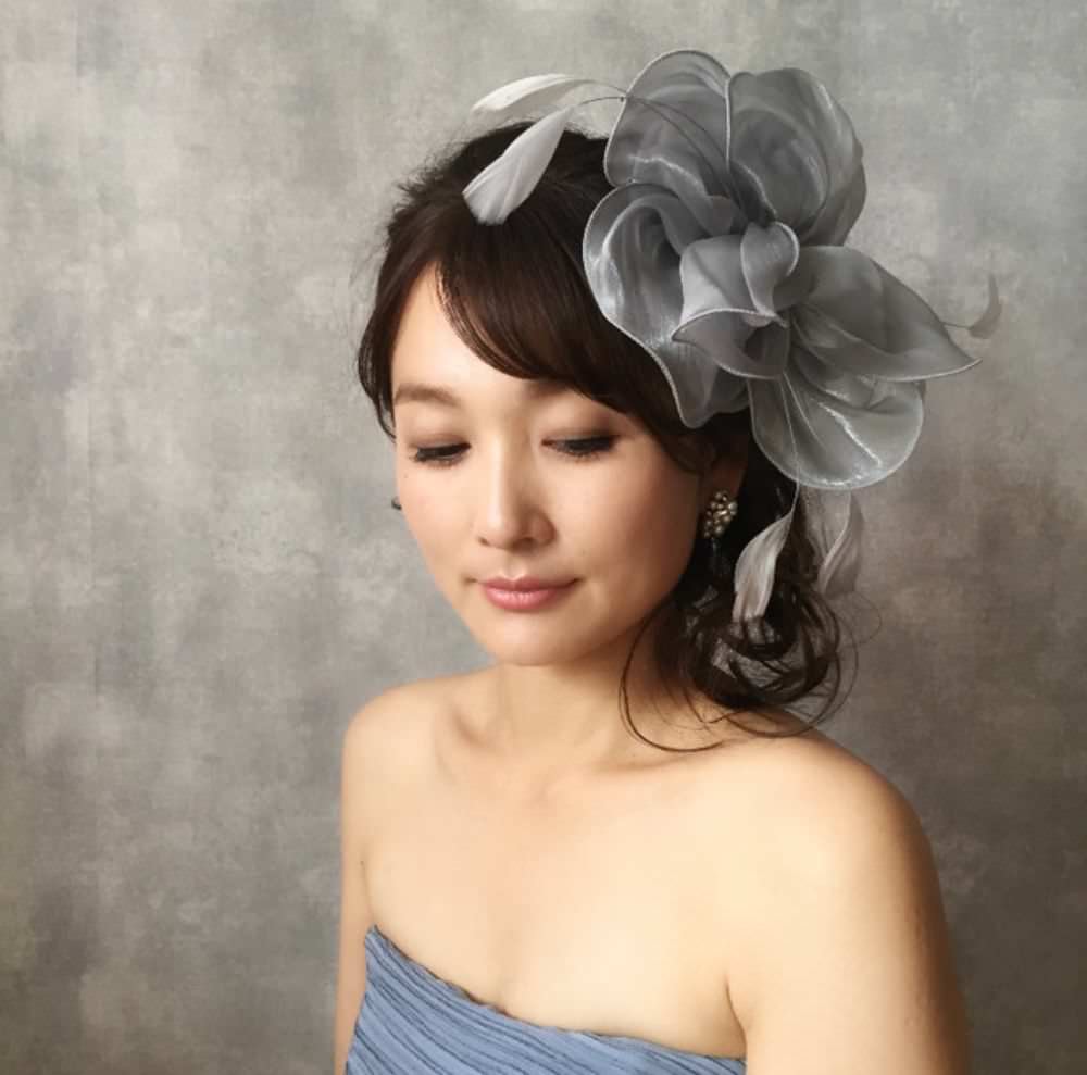 【ヘッドドレス】gray flower ヘッドアクセサリー/トーク帽/ブライダルアクセサリー 【結婚式　ヘアアクセサリー】