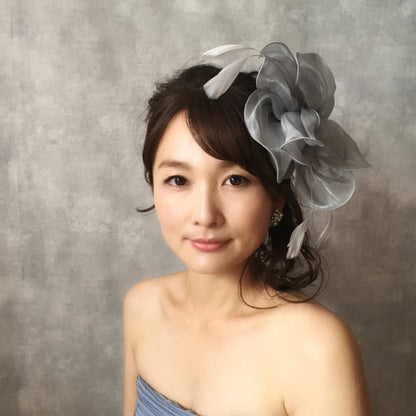 【ヘッドドレス】gray flower ヘッドアクセサリー/トーク帽/ブライダルアクセサリー 【結婚式　ヘアアクセサリー】