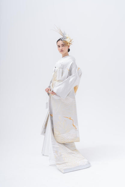 銀地針松に飛翔鶴【結婚式 和装 白無垢 レンタル】