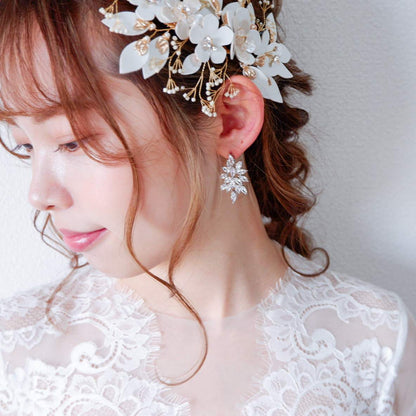 【イヤリング】ビジュー リーフ クリスタル ウェディング ブライダルイヤリング c7 【結婚式 ピアス イヤリング】