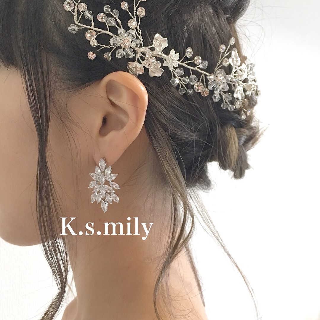 【ピアス】ビジュー リーフ クリスタル ウェディング ブライダルピアス c7 【結婚式 ピアス イヤリング】