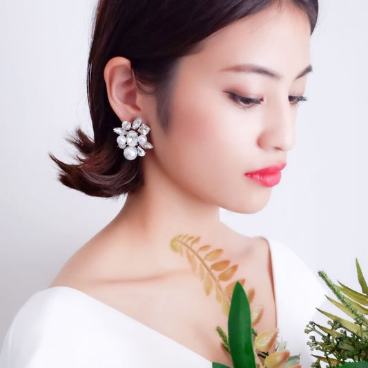 【ピアス】ビジュー パール ウェディング ブライダルピアス c8 【結婚式 ピアス イヤリング】