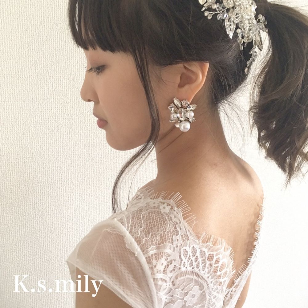 【ピアス】ビジュー パール ウェディング ブライダルピアス c8 【結婚式 ピアス イヤリング】