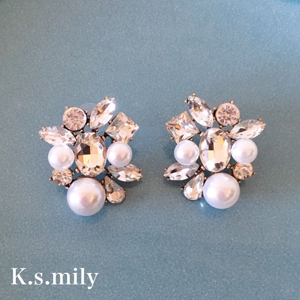 【ピアス】ビジュー パール ウェディング ブライダルピアス c8 【結婚式 ピアス イヤリング】