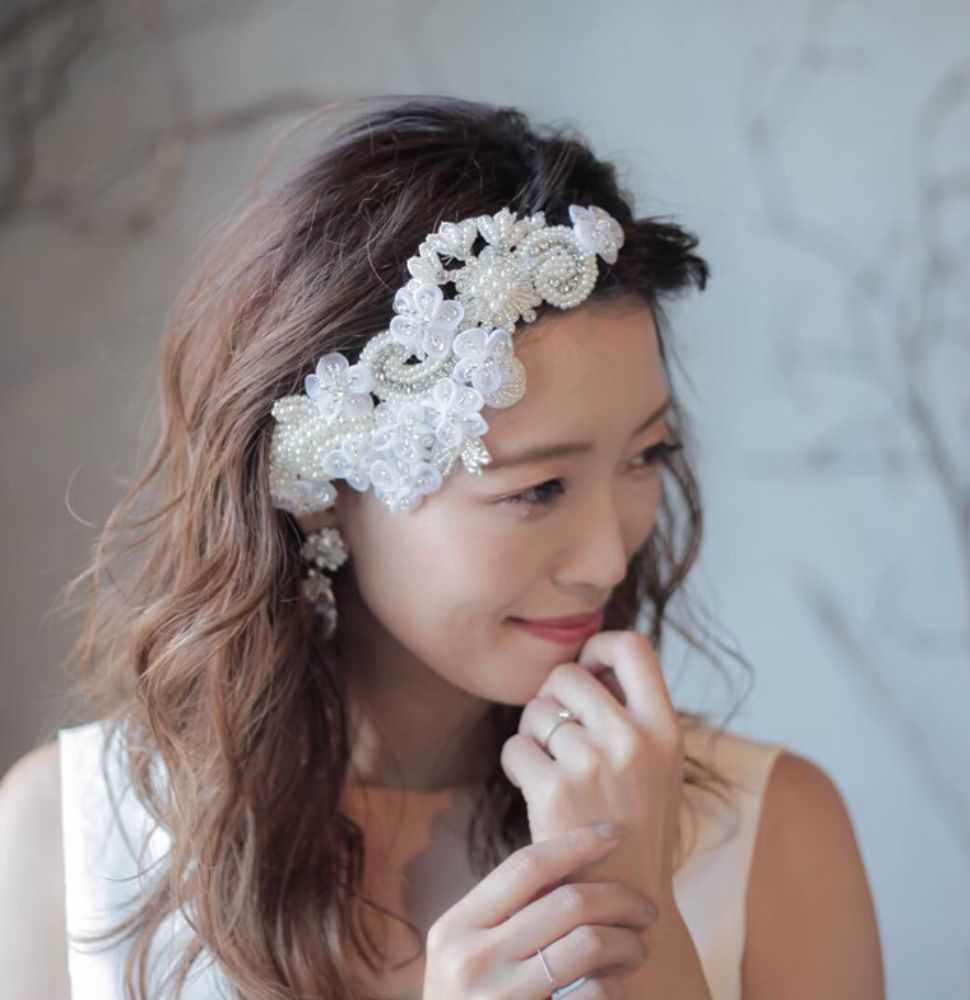 【ヘッドドレス】Cheri 刺繍ヘッドアクセサリー 【結婚式 ヘアアクセサリー】