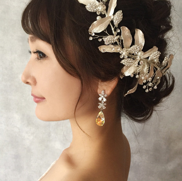 【ピアス・イヤリング】オリジナル商品fleur ジルコニアピアス/ブライダルアクセサリー 【結婚式 ピアス イヤリング】