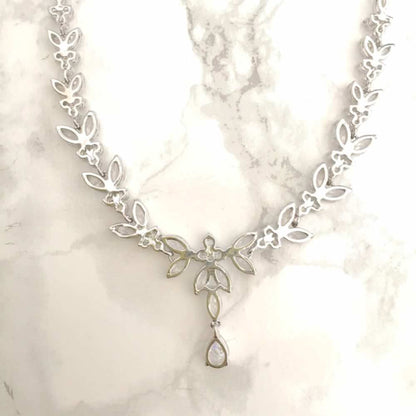 chic silver ビジューネックレス&ピアスセット/ブライダルアクセサリー 【結婚式 アクセサリーセット】