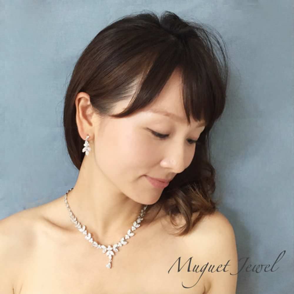 chic gold ジルコニアネックレス&ピアスセット/ブライダルアクセサリー 【結婚式 アクセサリーセット】