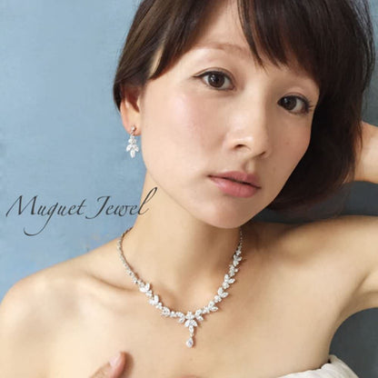 chic gold ジルコニアネックレス&ピアスセット/ブライダルアクセサリー 【結婚式 アクセサリーセット】