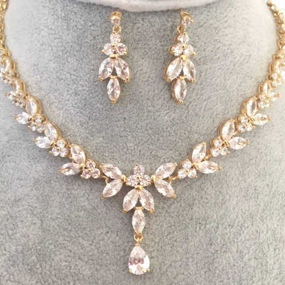 chic gold ジルコニアネックレス&ピアスセット/ブライダルアクセサリー 【結婚式 アクセサリーセット】