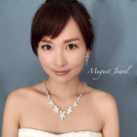 rin ジルコニアネックレス&ピアスセット/ブライダルアクセサリー 【結婚式 アクセサリーセット】