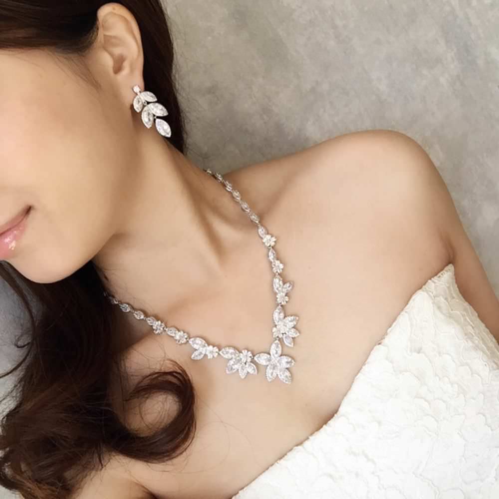 rin ジルコニアネックレス&ピアスセット/ブライダルアクセサリー 【結婚式 アクセサリーセット】