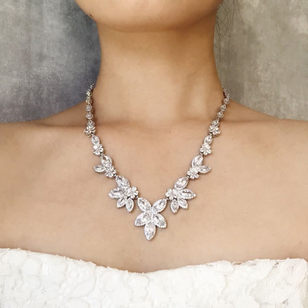 rin ジルコニアネックレス&ピアスセット/ブライダルアクセサリー 【結婚式 アクセサリーセット】