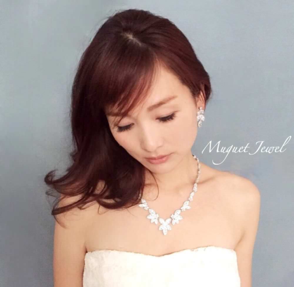 rin ジルコニアネックレス&ピアスセット/ブライダルアクセサリー 【結婚式 アクセサリーセット】