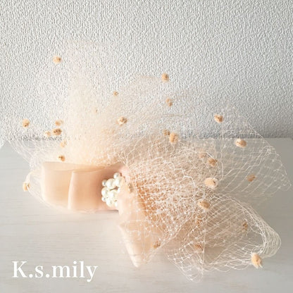 パール チュール リボン アンティーク トーク帽 d7/ブライダルアクセサリー 【結婚式 ヘアアクセサリー】