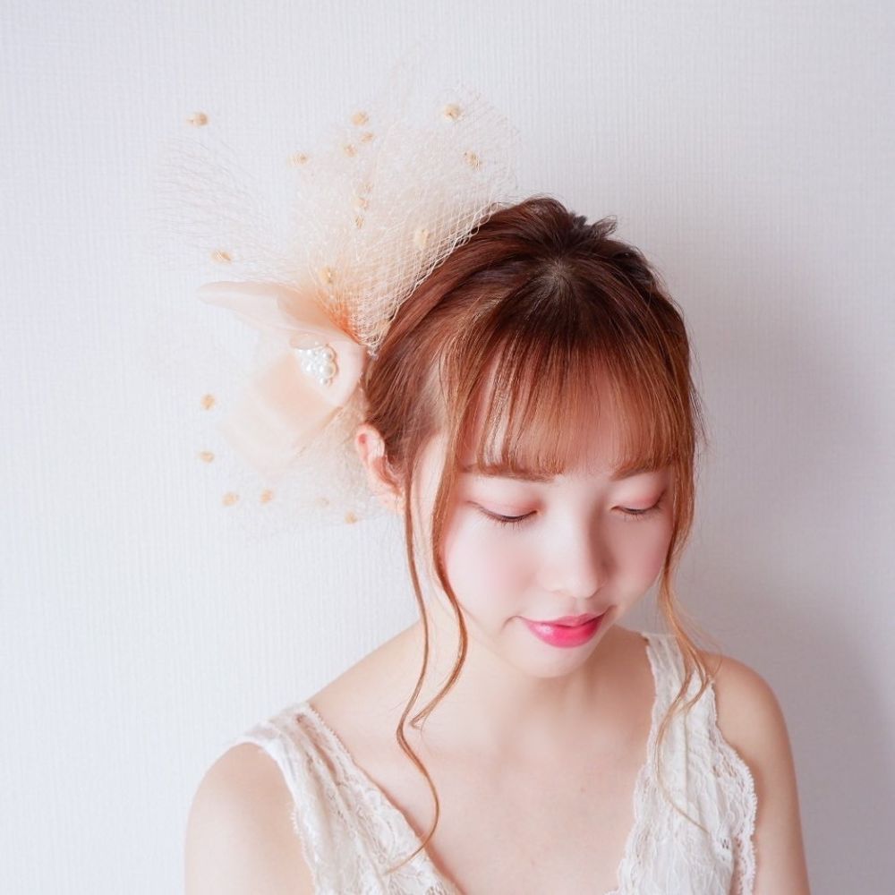 パール チュール リボン アンティーク トーク帽 d7/ブライダルアクセサリー 【結婚式 ヘアアクセサリー】