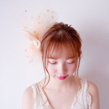 パール チュール リボン アンティーク トーク帽 d7/ブライダルアクセサリー 【結婚式 ヘアアクセサリー】
