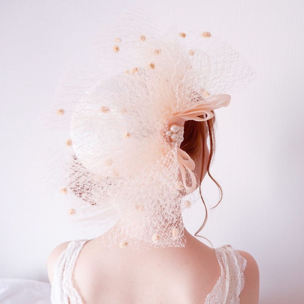 パール チュール リボン アンティーク トーク帽 d7/ブライダルアクセサリー 【結婚式 ヘアアクセサリー】