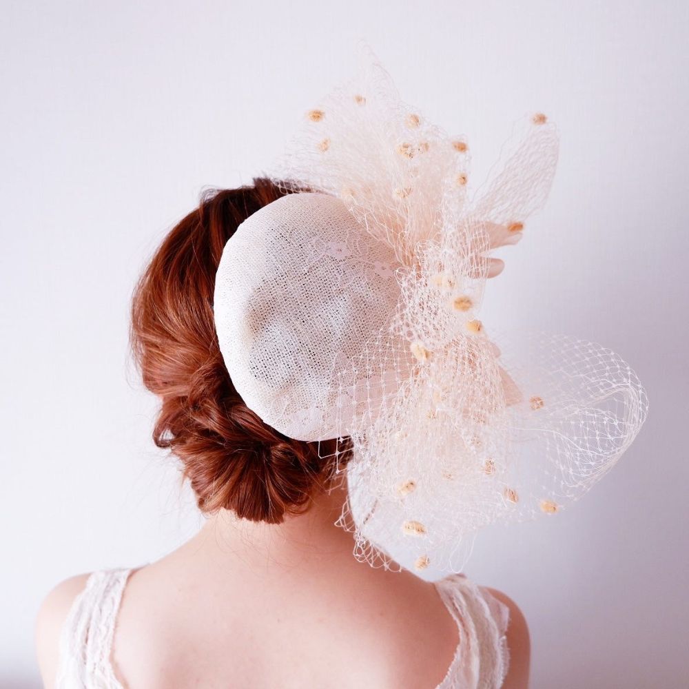 パール チュール リボン アンティーク トーク帽 d7/ブライダルアクセサリー 【結婚式 ヘアアクセサリー】