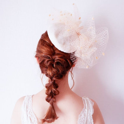 パール チュール リボン アンティーク トーク帽 d7/ブライダルアクセサリー 【結婚式 ヘアアクセサリー】