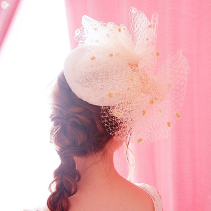 パール チュール リボン アンティーク トーク帽 d7/ブライダルアクセサリー 【結婚式 ヘアアクセサリー】