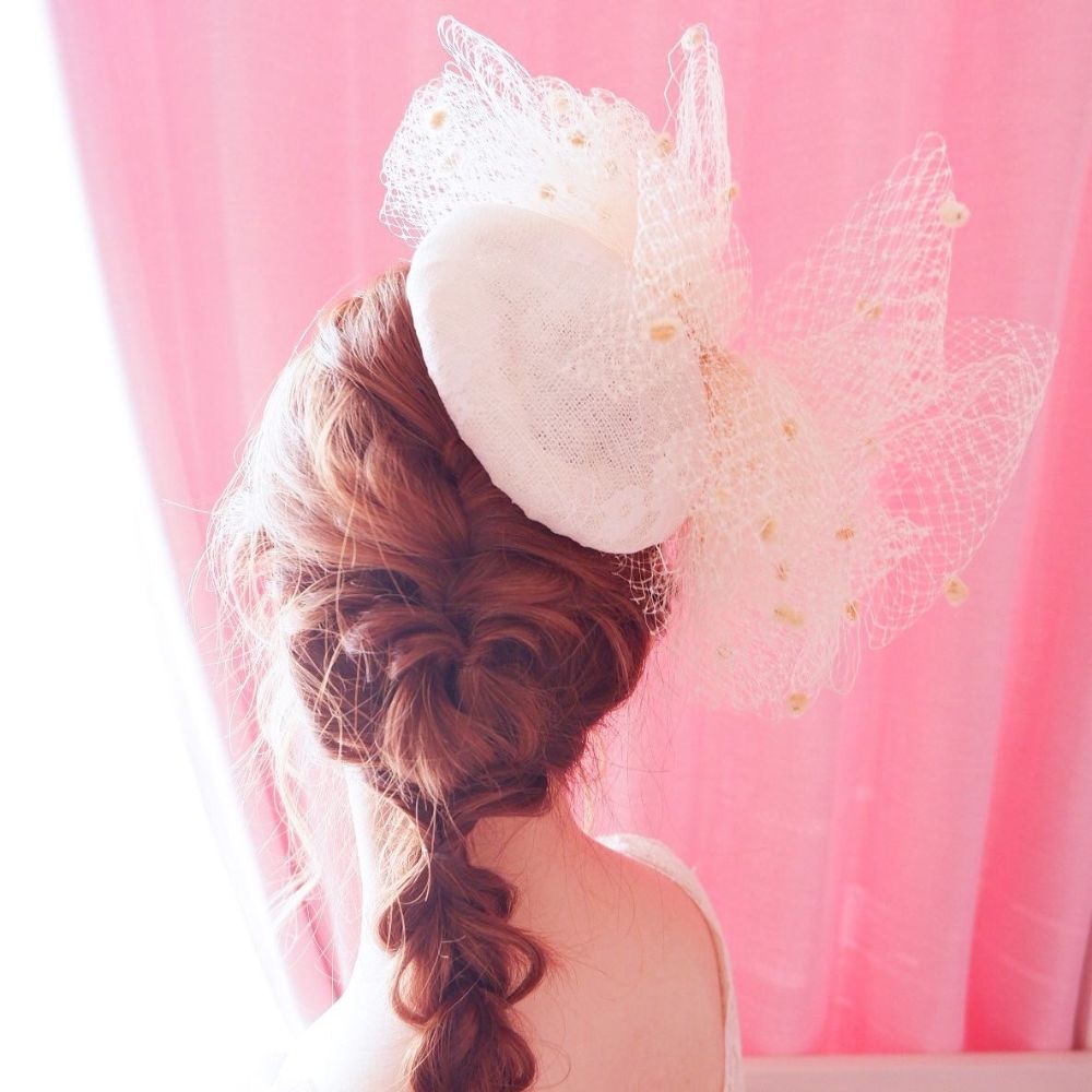 パール チュール リボン アンティーク トーク帽 d7/ブライダルアクセサリー 【結婚式 ヘアアクセサリー】