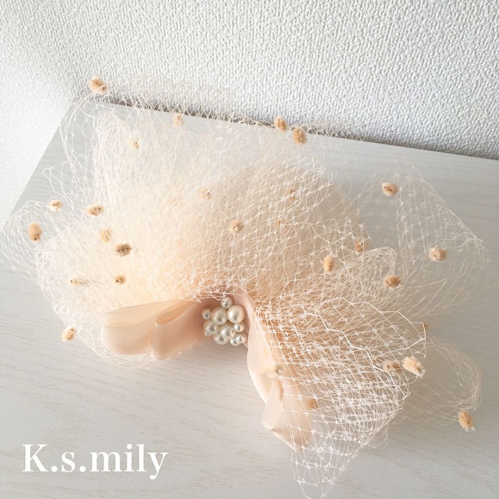 パール チュール リボン アンティーク トーク帽 d7/ブライダルアクセサリー 【結婚式 ヘアアクセサリー】