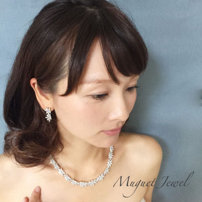 flower ジルコニアネックレス&ピアスセット/ブライダルアクセサリー 【結婚式 アクセサリーセット】