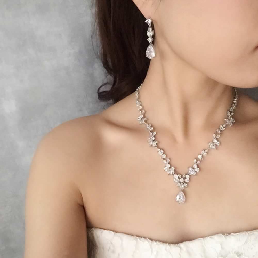 juri silverジルコニアネックレス&ピアスセット/ブライダルアクセサリー 【結婚式 アクセサリーセット】