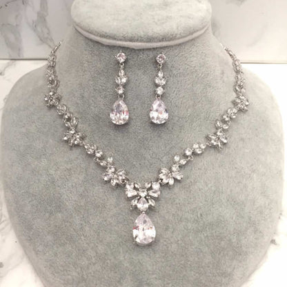 juri silverジルコニアネックレス&ピアスセット/ブライダルアクセサリー 【結婚式 アクセサリーセット】