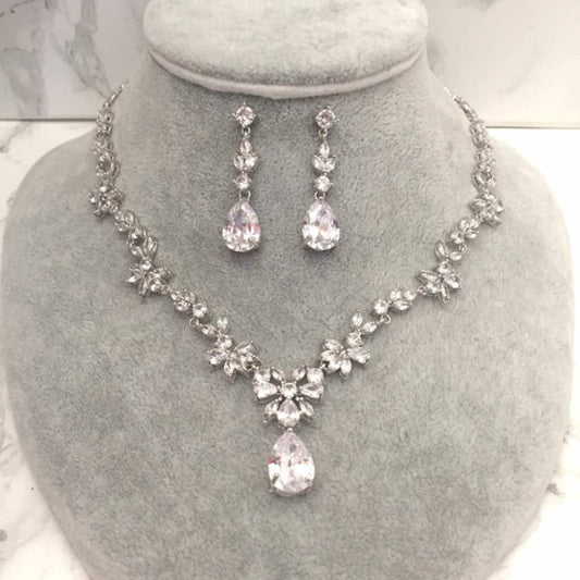 juri silverジルコニアネックレス&ピアスセット/ブライダルアクセサリー 【結婚式 アクセサリーセット】